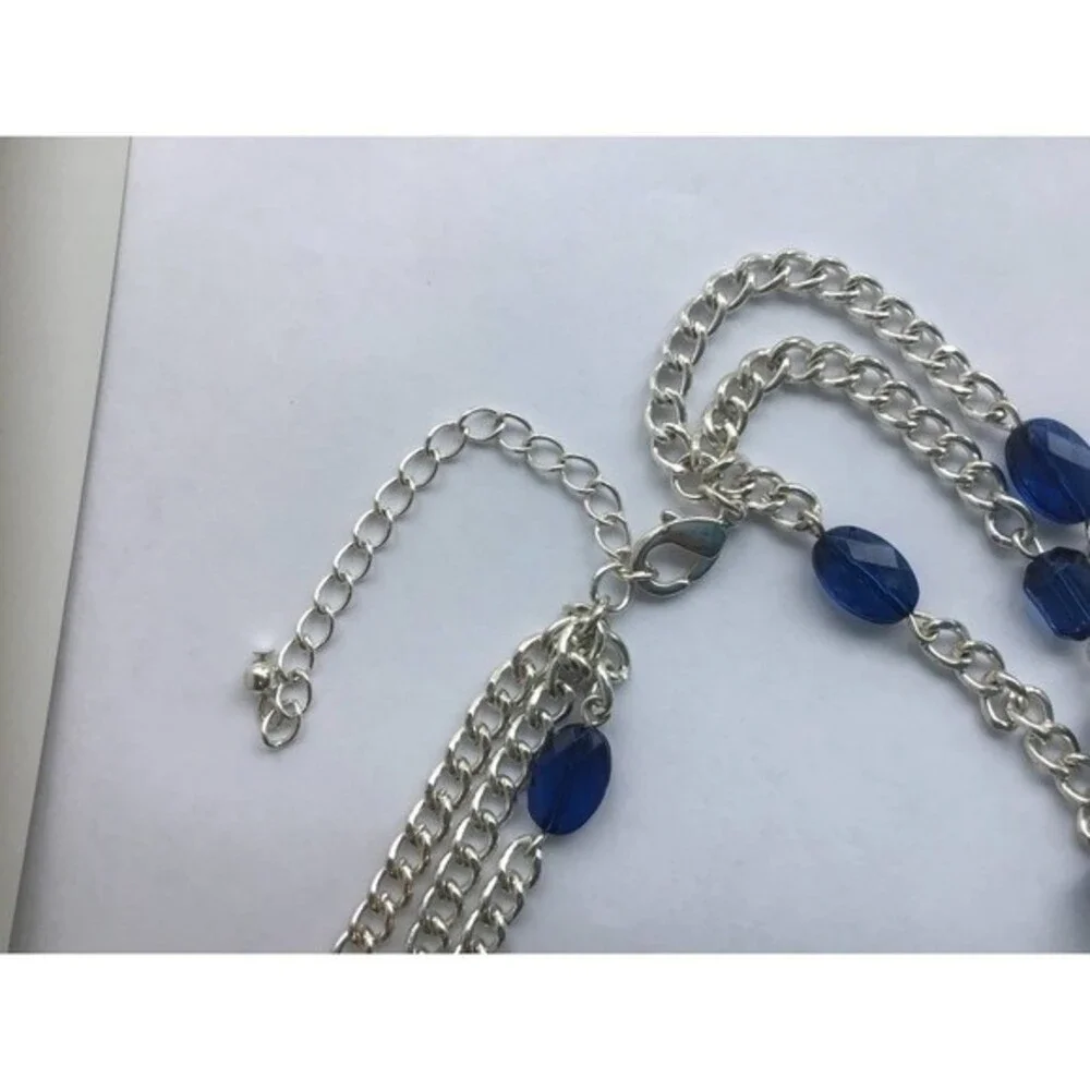 Silver Necklace With Blue Beads